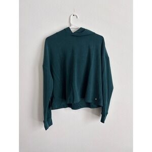 Real Essentials Womens Activewear Cropped Hoodie Forest Green Long Sleeve Top L
